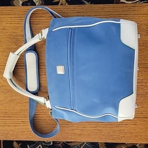 DVF XL Blue Leather Weekender Tote Bag/Luggage & Organizer
